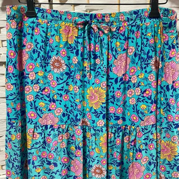 Hibluco Tiered Maxi Skirt Womens XL Blue Floral Boho Romantic Feminine Cottage - Picture 6 of 11